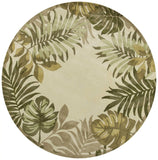 8' Ivory Hand Tufted Bordered Tropical Leaves Round Indoor Area Rug - Homeroots