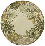 8' Ivory Hand Tufted Bordered Tropical Leaves Round Indoor Area Rug - Homeroots