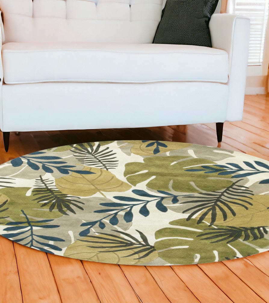 7' Round Wool Ivory  Area Rug - Homeroots