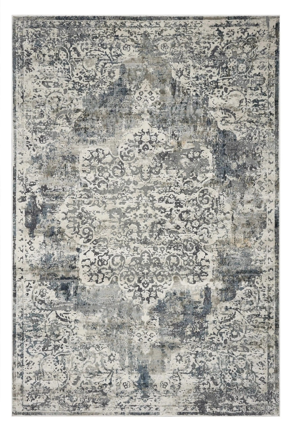 8' X 11' Ivory Machine Woven Distressed Diamond Floral Medallion Indoor Area Rug - Homeroots