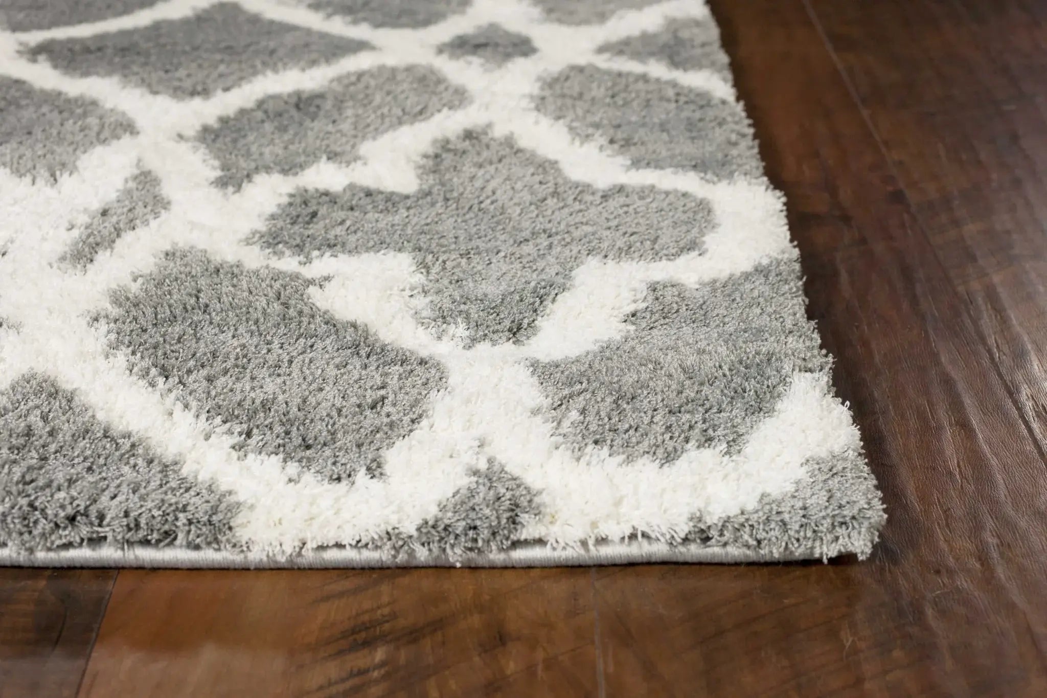 8' X 11' Grey Ivory Machine Woven Ogee Indoor Shag Area Rug - Homeroots - Flyclothing LLC