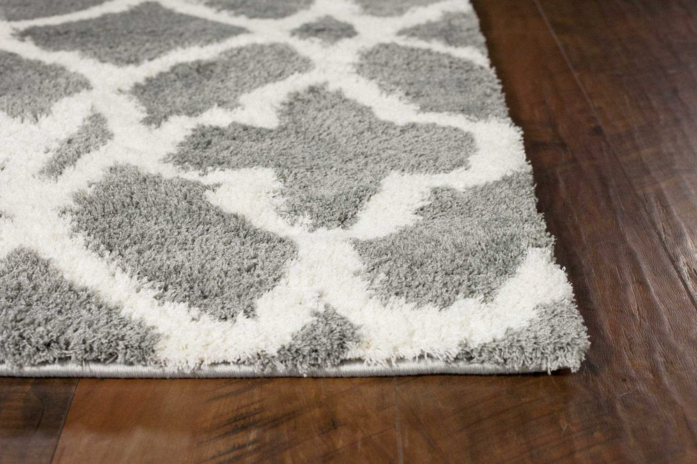 8' X 11' Grey Ivory Machine Woven Ogee Indoor Shag Area Rug - Homeroots - Flyclothing LLC