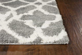 8' X 11' Grey Ivory Machine Woven Ogee Indoor Shag Area Rug - Homeroots