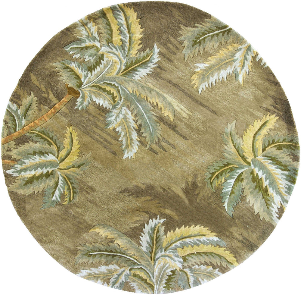 8' Moss Green Hand Tufted Tropical Trees Round Indoor Area Rug - Homeroots
