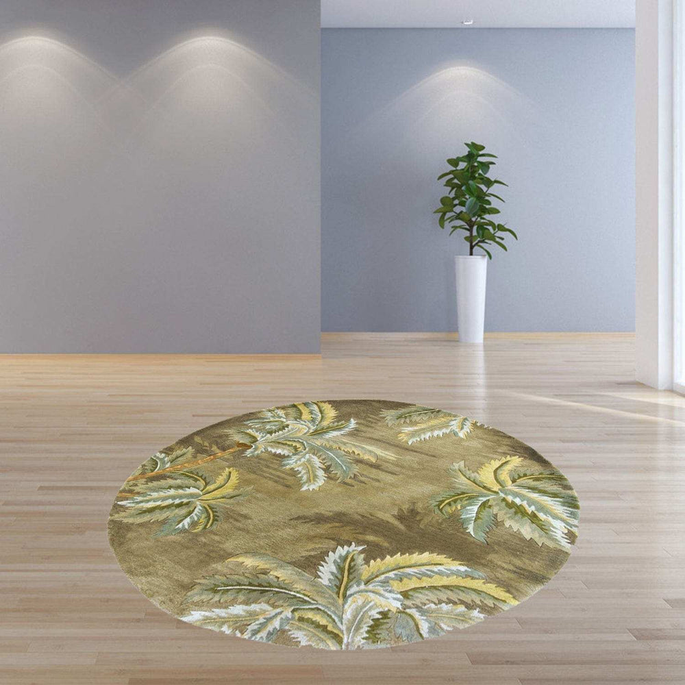 8' Moss Green Hand Tufted Tropical Trees Round Indoor Area Rug - Homeroots - Flyclothing LLC