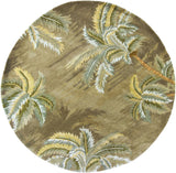 8' Moss Green Hand Tufted Tropical Trees Round Indoor Area Rug - Homeroots