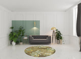8' Moss Green Hand Tufted Tropical Trees Round Indoor Area Rug - Homeroots