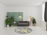 7' Round Wool Blue Or  Green Area Rug - Homeroots