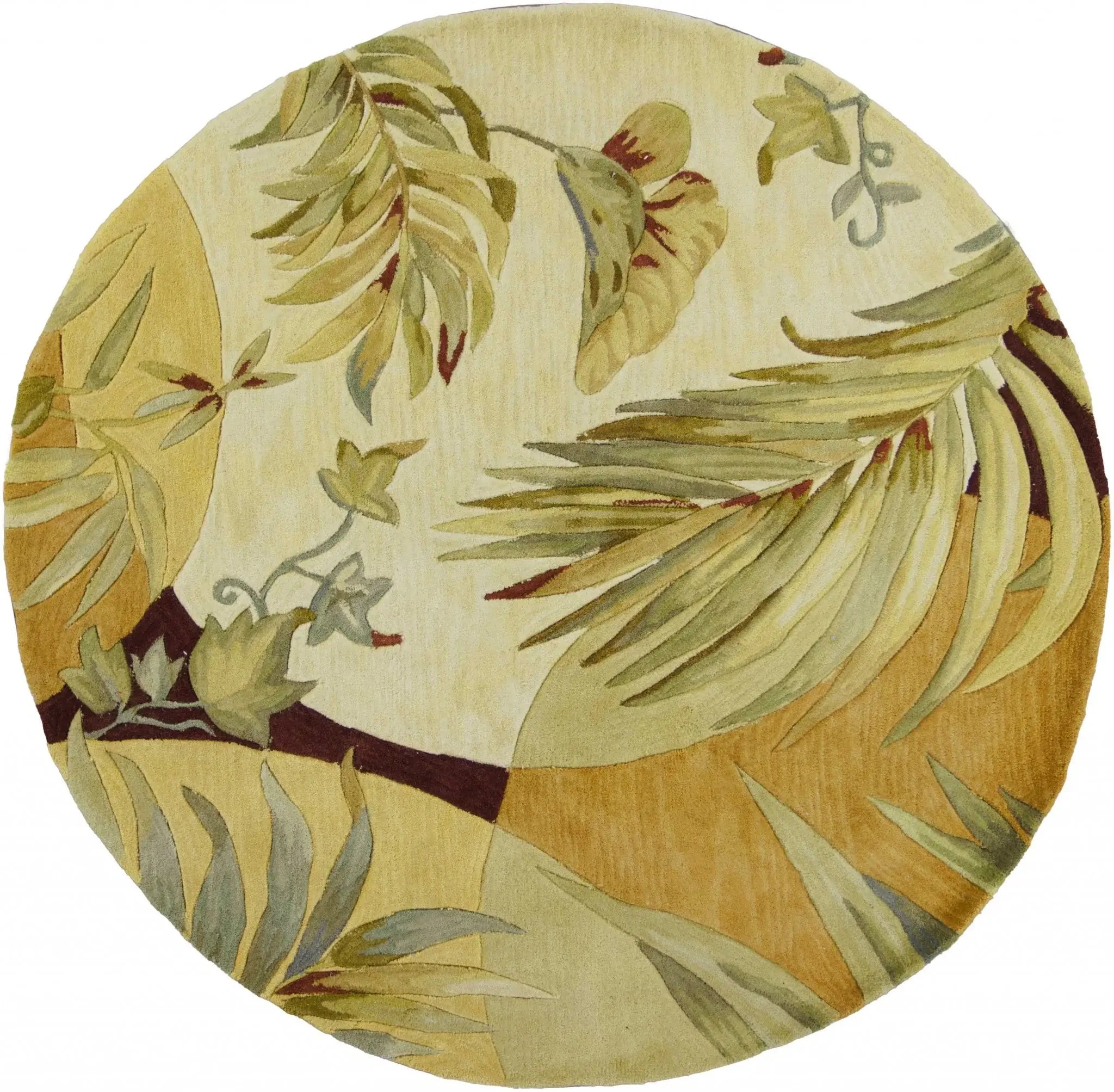 8' Coral Red Hand Tufted Tropical Leaves Round Indoor Area Rug - Homeroots - Flyclothing LLC