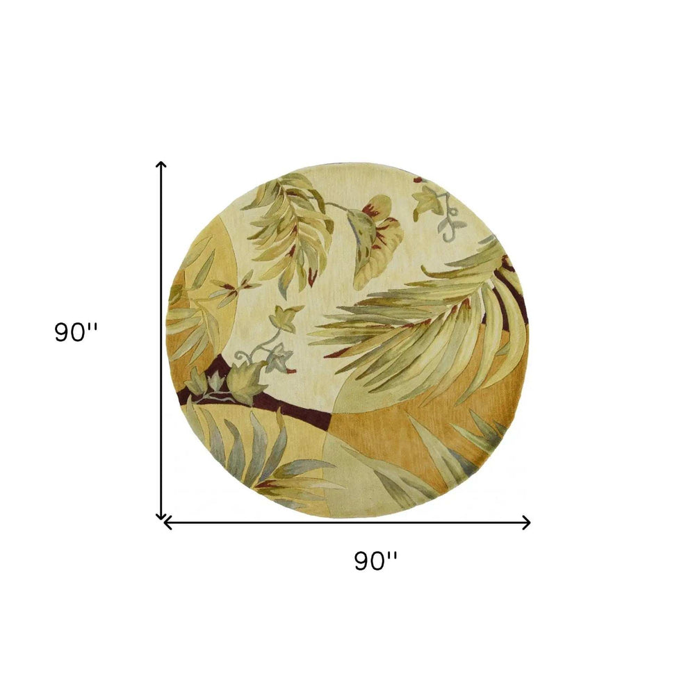 8' Coral Red Hand Tufted Tropical Leaves Round Indoor Area Rug - Homeroots - Flyclothing LLC