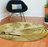 8' Coral Red Hand Tufted Tropical Leaves Round Indoor Area Rug - Homeroots