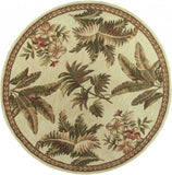 8' Ivory Hand Tufted Bordered Tropical Plants Round Indoor Area Rug - Homeroots