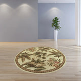 8' Ivory Hand Tufted Bordered Tropical Plants Round Indoor Area Rug - Homeroots