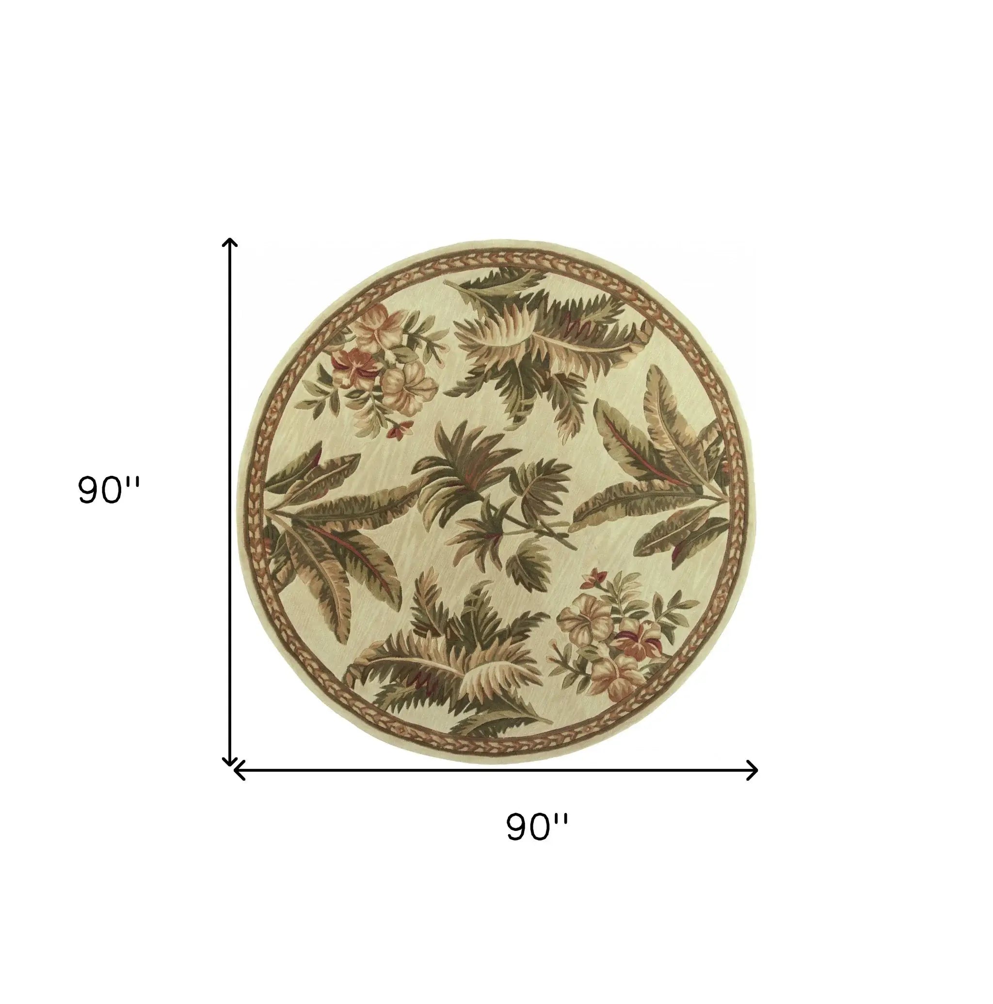 8' Ivory Hand Tufted Bordered Tropical Plants Round Indoor Area Rug - Homeroots - Flyclothing LLC