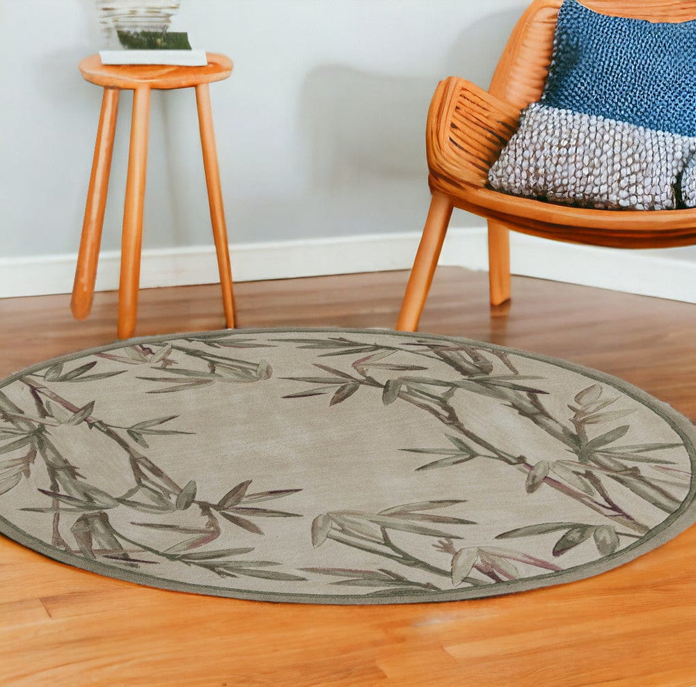 7' Round Wool Ivory  Area Rug - Homeroots