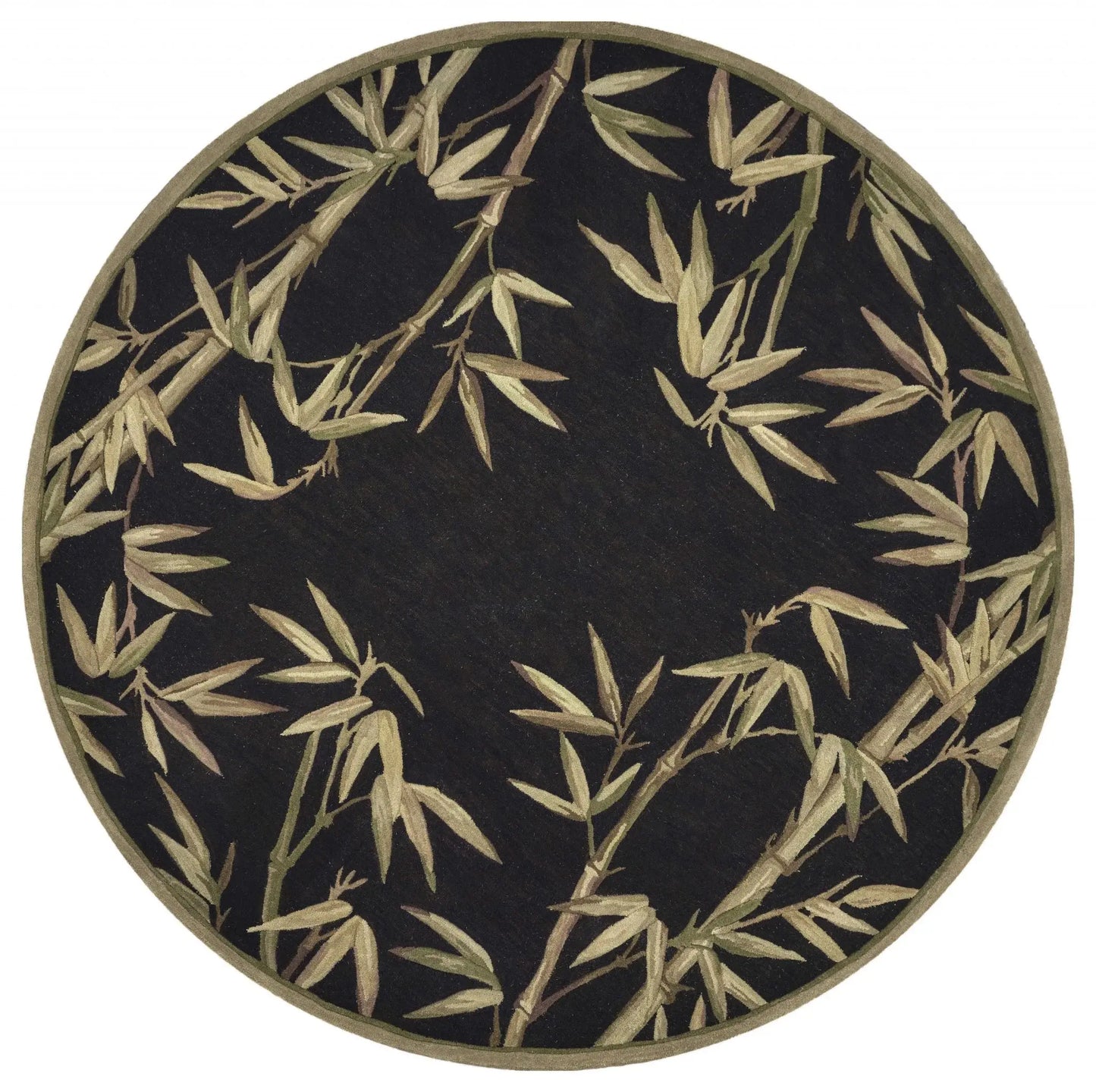 8' Black Hand Tufted Bordered Tropical Bamboo Round Indoor Area Rug - Homeroots - Flyclothing LLC