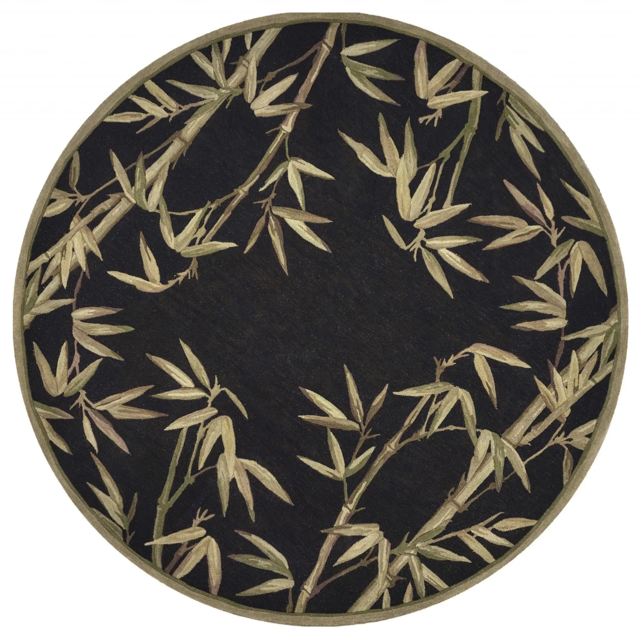 8' Black Hand Tufted Bordered Tropical Bamboo Round Indoor Area Rug - Homeroots - Flyclothing LLC
