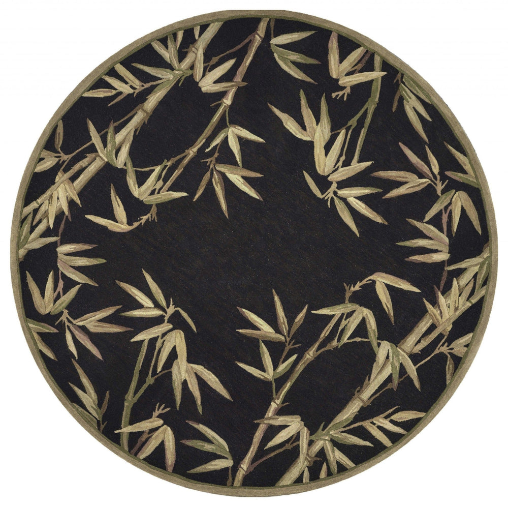 8' Black Hand Tufted Bordered Tropical Bamboo Round Indoor Area Rug - Homeroots