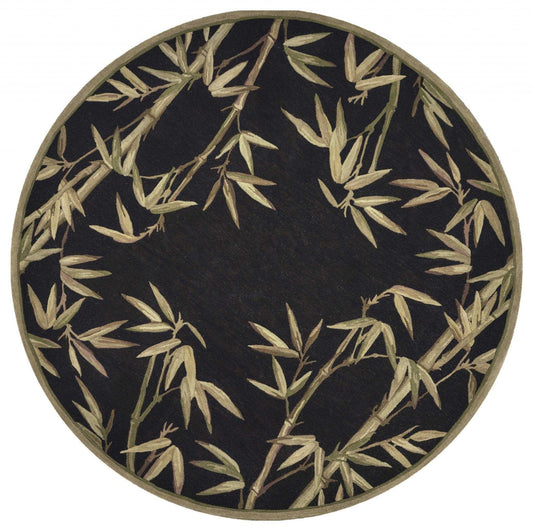 8' Black Hand Tufted Bordered Tropical Bamboo Round Indoor Area Rug - Homeroots - Flyclothing LLC