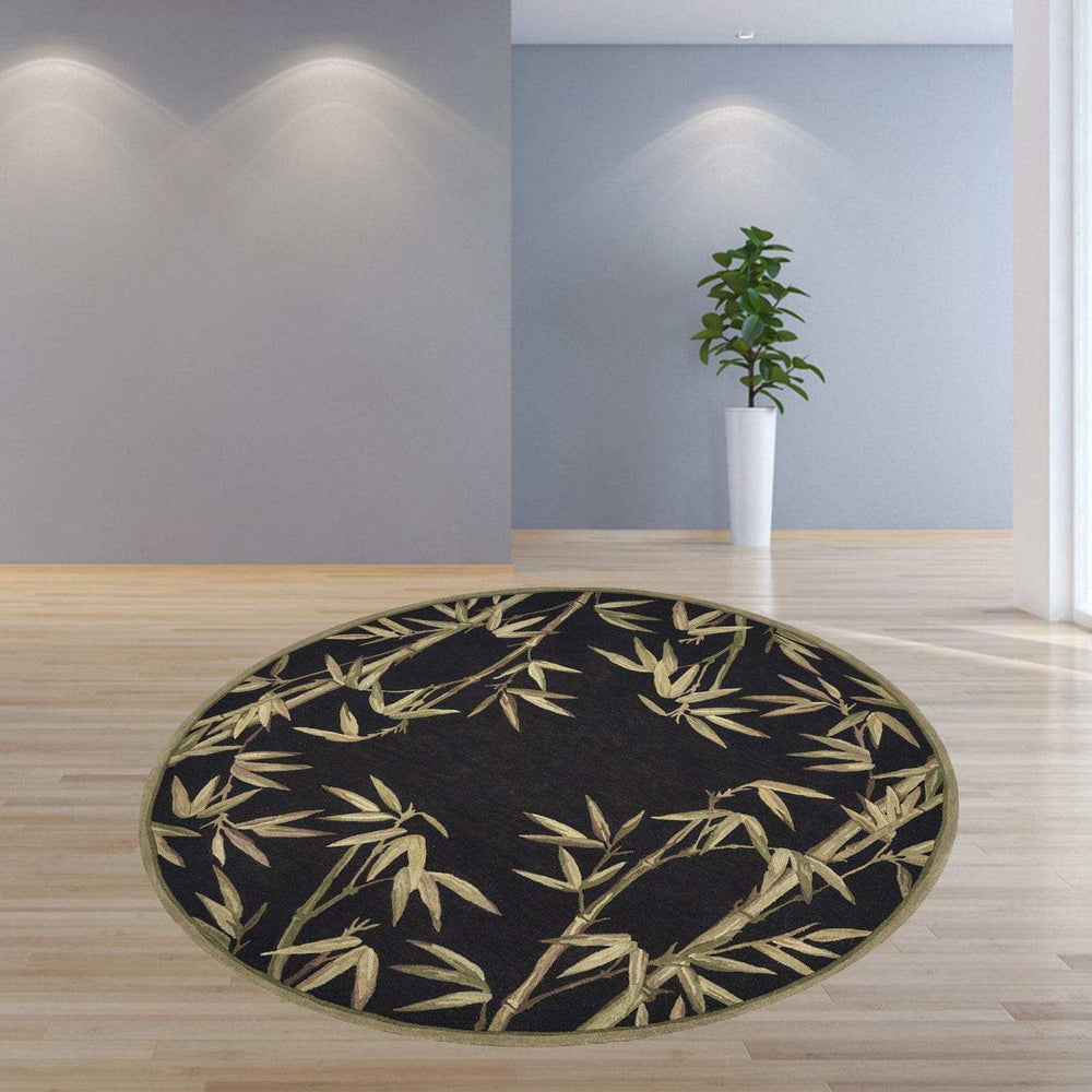 8' Black Hand Tufted Bordered Tropical Bamboo Round Indoor Area Rug - Homeroots - Flyclothing LLC