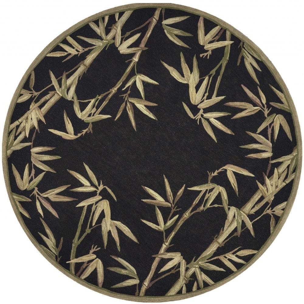 8' Black Hand Tufted Bordered Tropical Bamboo Round Indoor Area Rug - Homeroots - Flyclothing LLC