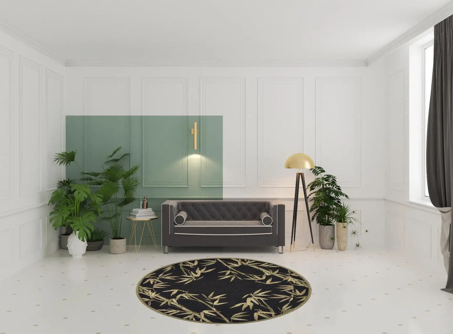 8' Black Hand Tufted Bordered Tropical Bamboo Round Indoor Area Rug - Homeroots - Flyclothing LLC