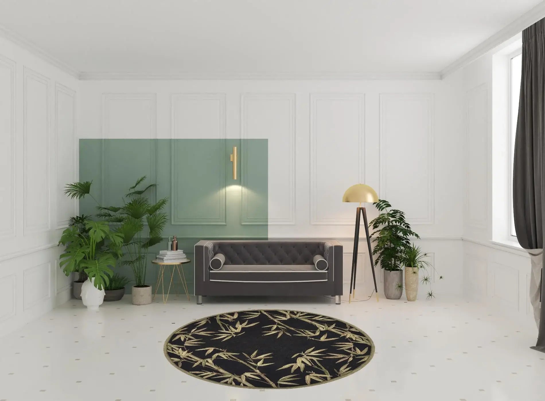 8' Black Hand Tufted Bordered Tropical Bamboo Round Indoor Area Rug - Homeroots - Flyclothing LLC