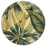 8' Ivory Teal Hand Tufted Tropical Leaves Round Indoor Area Rug - Homeroots