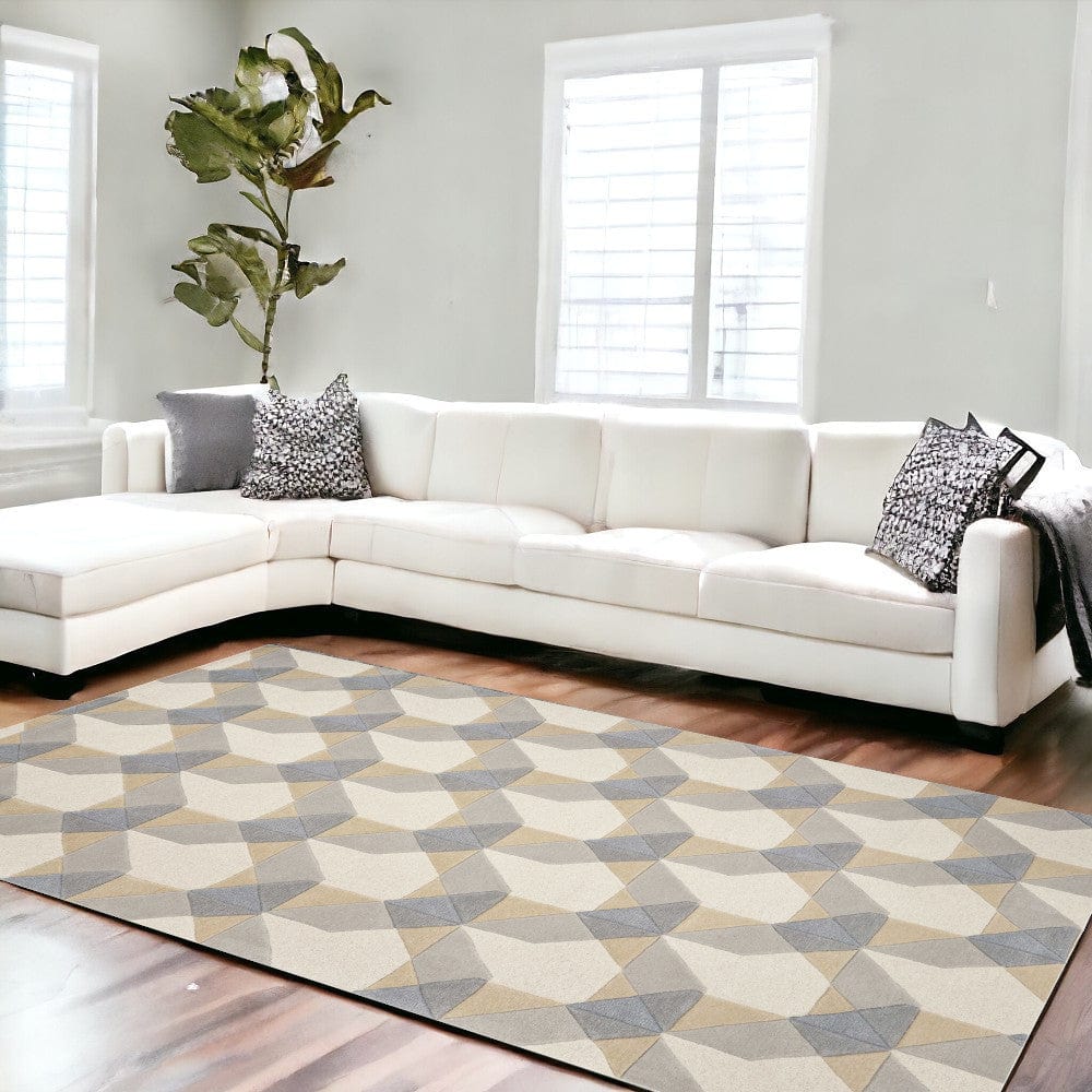 8' X 11' Ivory Grey Hand Tufted Geometric Chain Pattern Indoor Area Rug - Homeroots