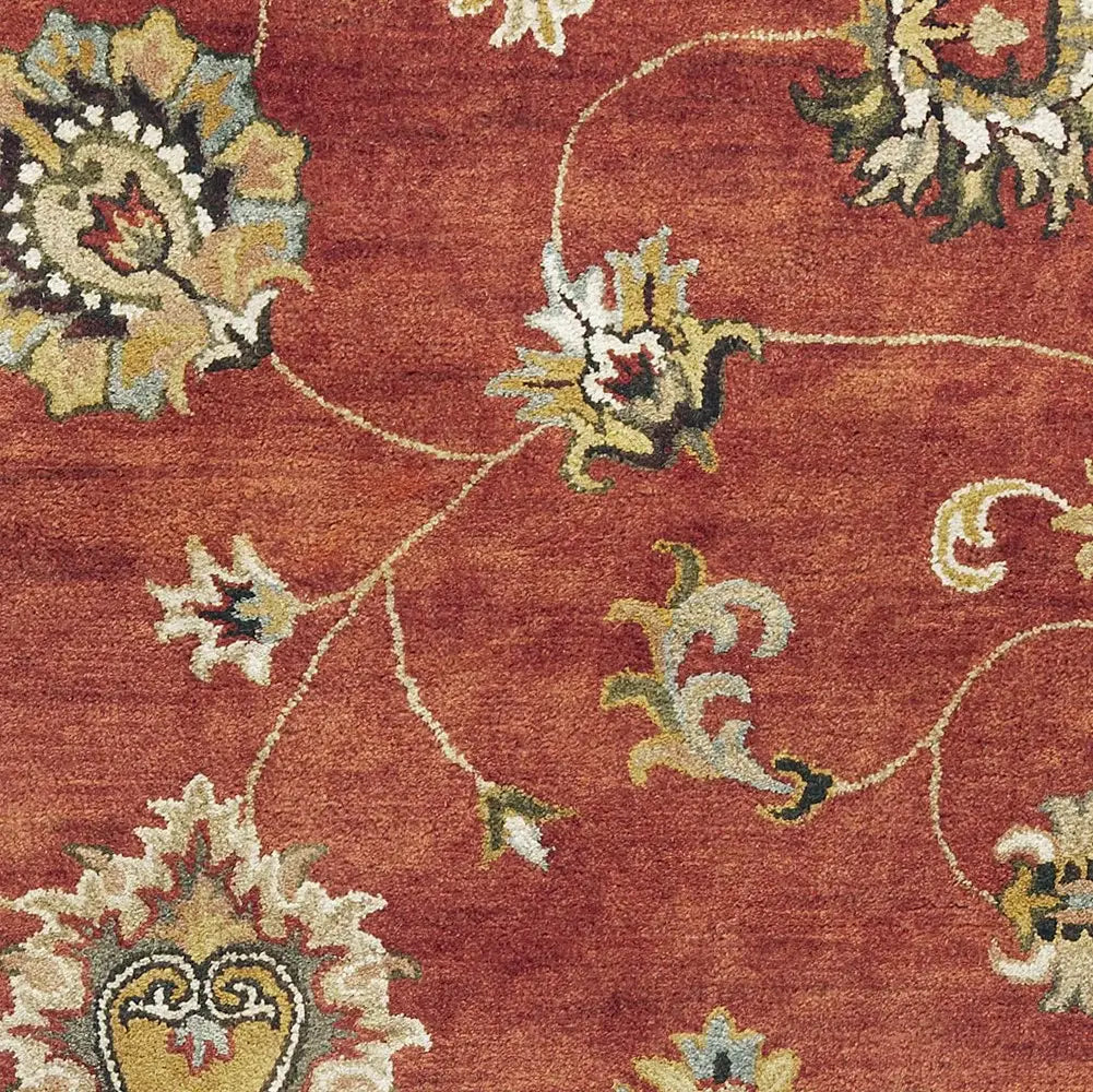 8' X 11' Sienna Orange Hand Tufted Allover Traditional Floral Indoor Area Rug - Homeroots - Flyclothing LLC