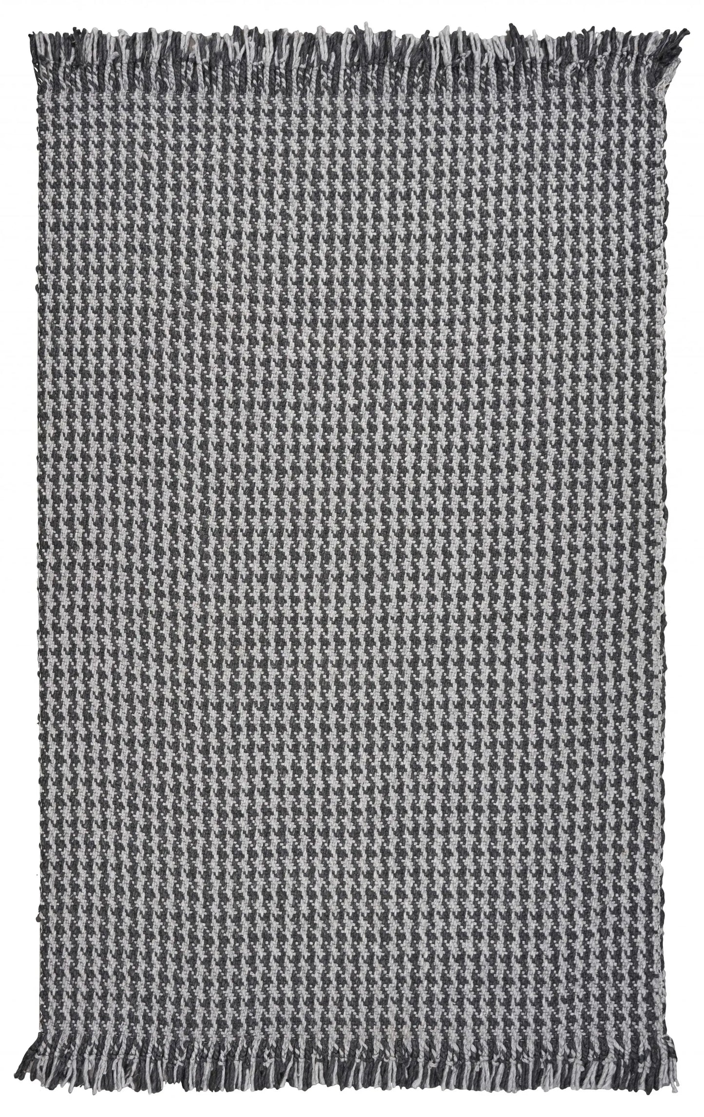 9' X 12' Grey Hand Woven Houndstooth With Braided Fringe Indoor Area Rug - Homeroots - Flyclothing LLC