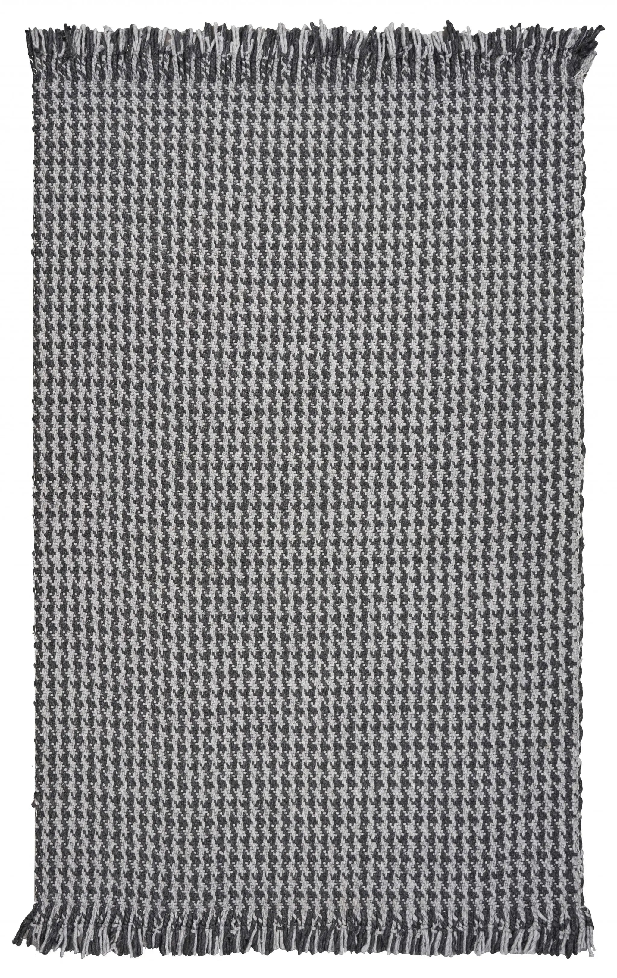 9' X 12' Grey Hand Woven Houndstooth With Braided Fringe Indoor Area Rug - Homeroots - Flyclothing LLC