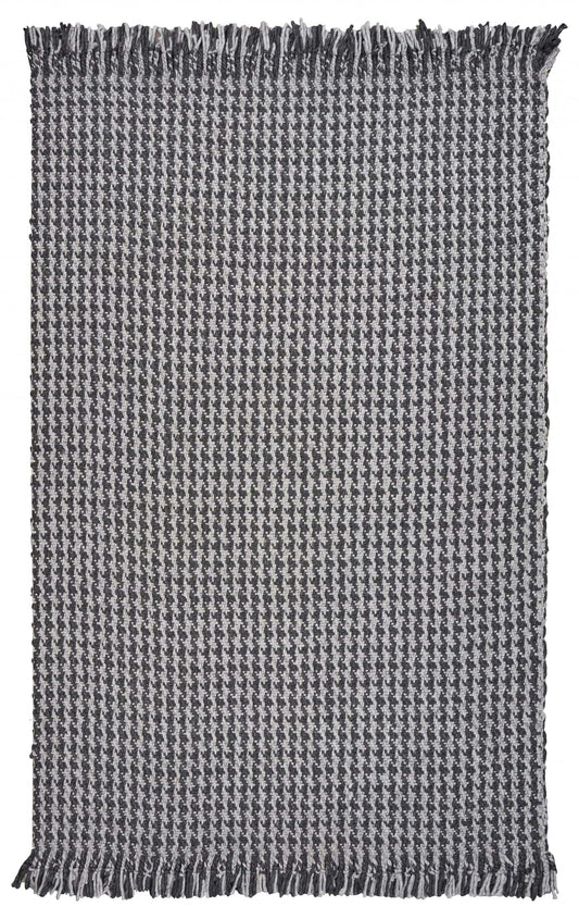 9' X 12' Grey Hand Woven Houndstooth With Braided Fringe Indoor Area Rug - Homeroots - Flyclothing LLC