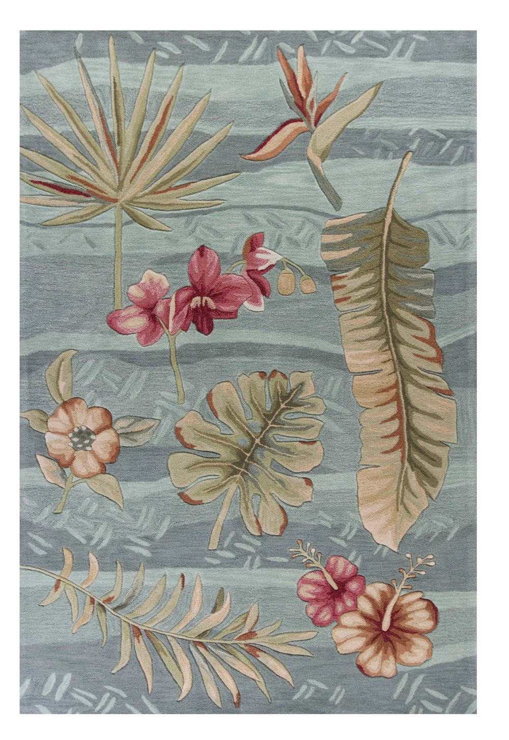 8' X 11' Seafoam Green Machine Woven Tropical Plants Indoor Area Rug - Homeroots