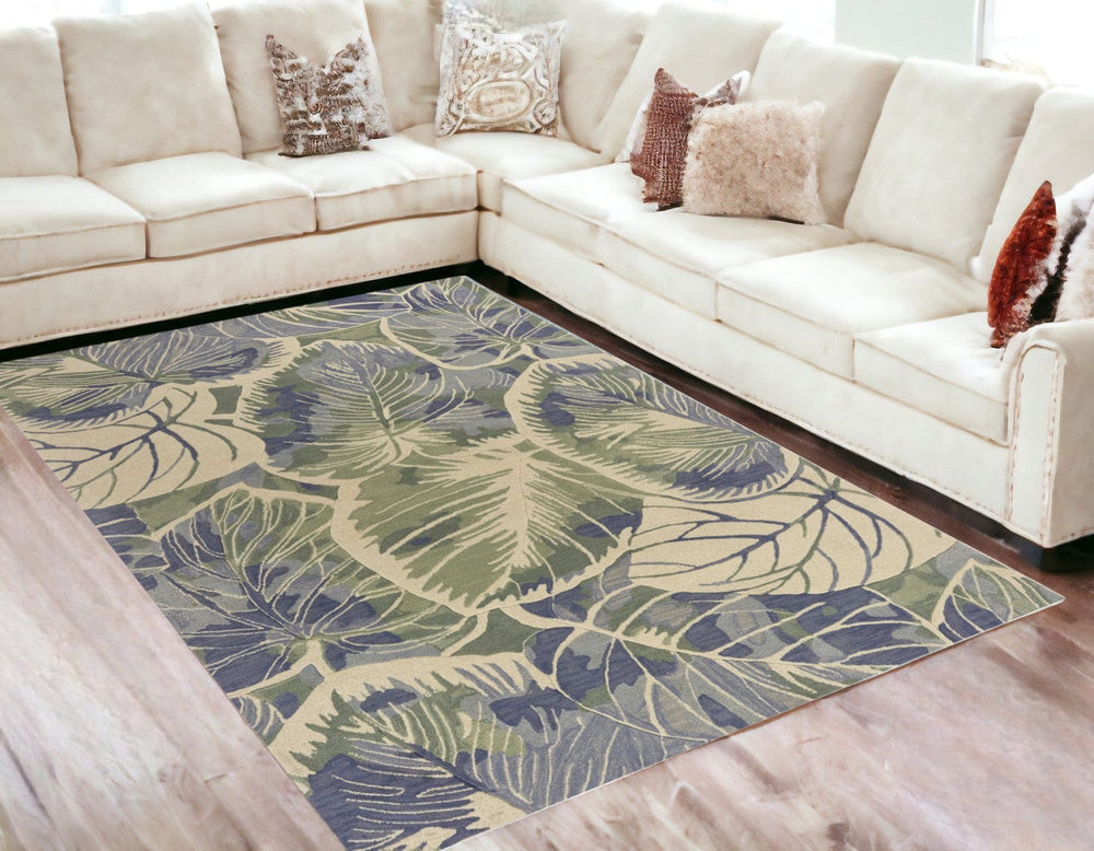 7' X 9'  Wool Blue Or  Green Area Rug - Homeroots
