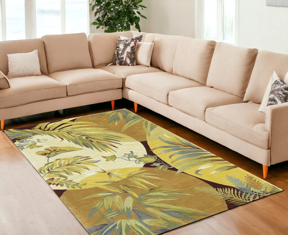 8' X 10' Coral Red Ivory Hand Tufted Tropical Leaves Indoor Area Rug - Homeroots