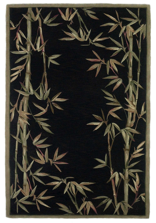 8' X 10' Black Hand Tufted Bordered Bamboo Indoor Area Rug - Homeroots - Flyclothing LLC