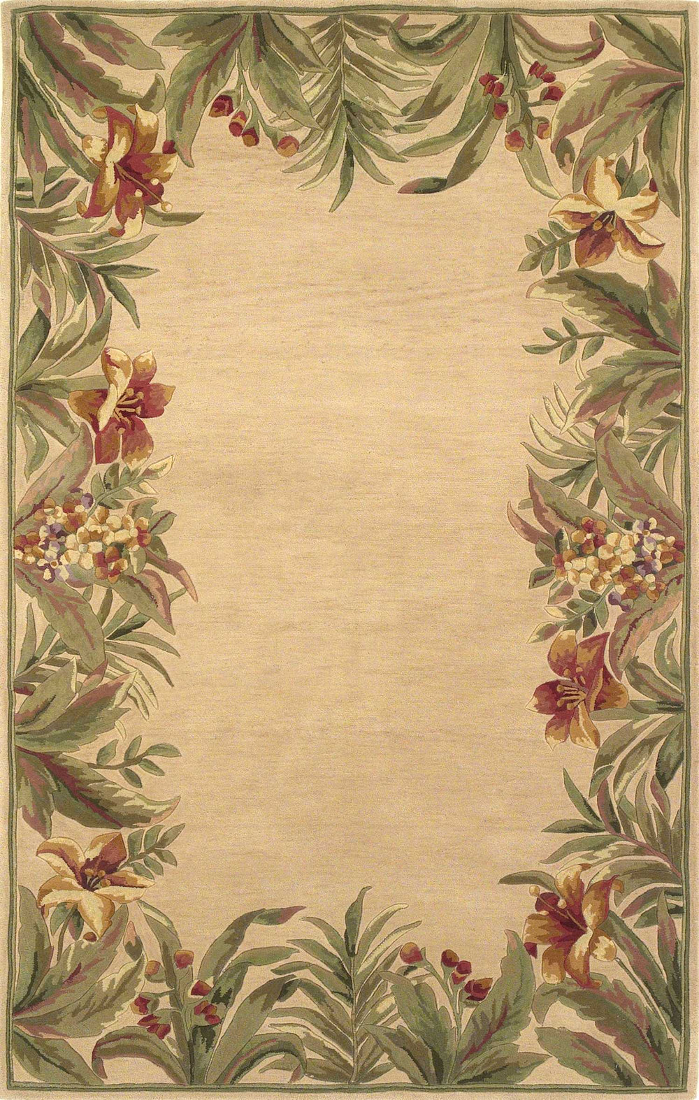8' X 10' Ivory Hand Tufted Bordered Tropical Plants Indoor Area Rug - Homeroots
