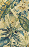 8' X 10' Ivory Teal Hand Tufted Tropical Leaves Indoor Area Rug - Homeroots