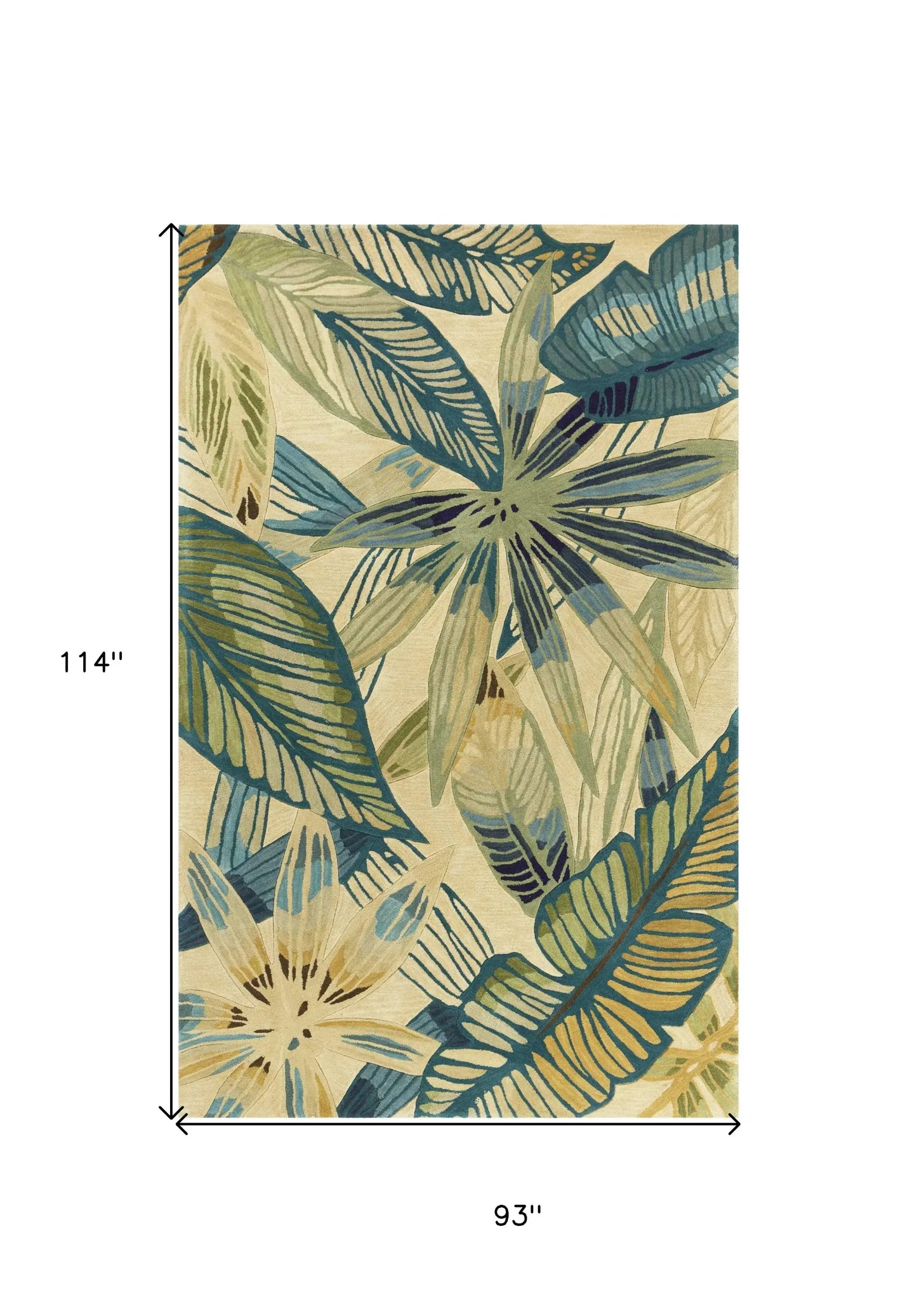 8' X 10' Ivory Teal Hand Tufted Tropical Leaves Indoor Area Rug - Homeroots - Flyclothing LLC