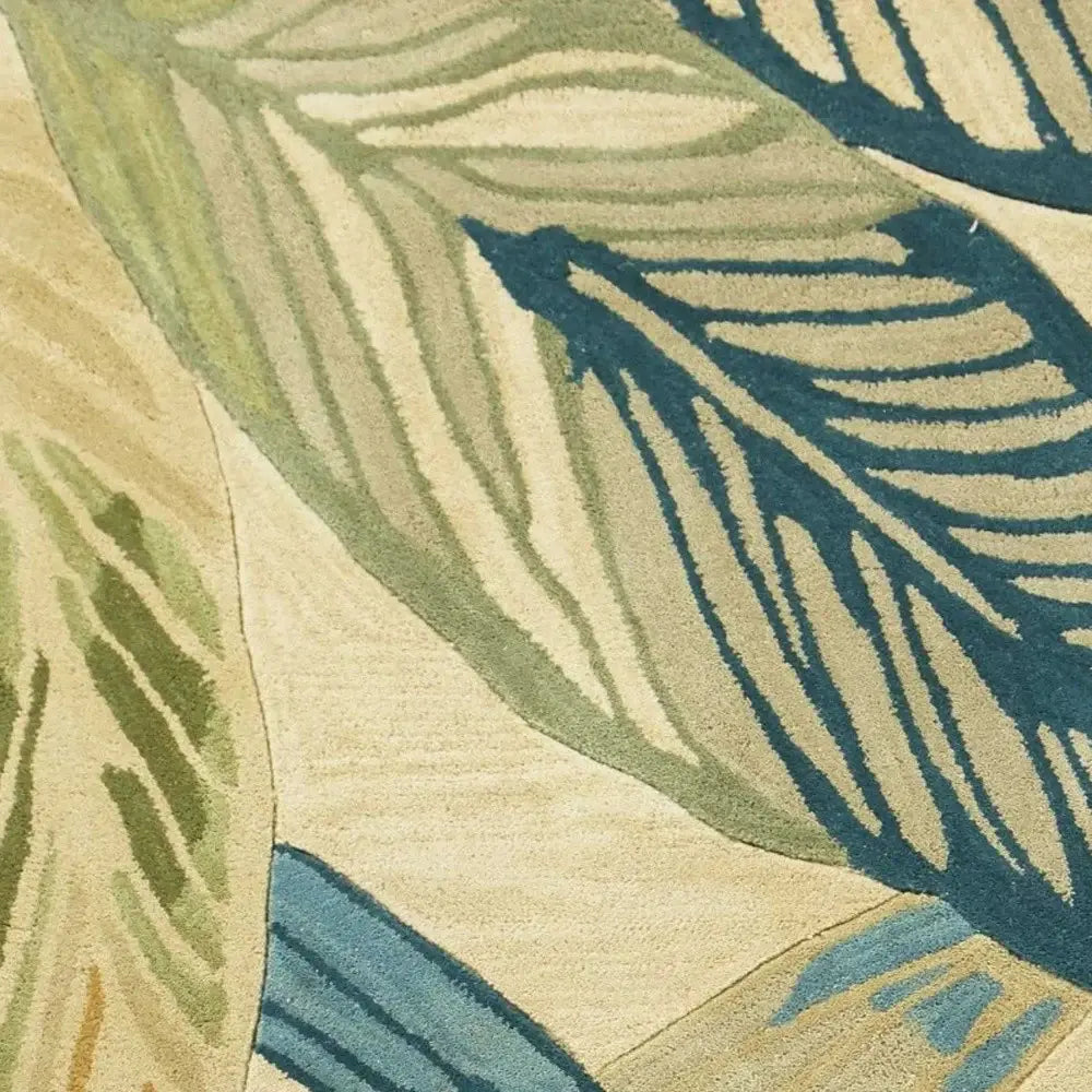 8' X 10' Ivory Teal Hand Tufted Tropical Leaves Indoor Area Rug - Homeroots - Flyclothing LLC