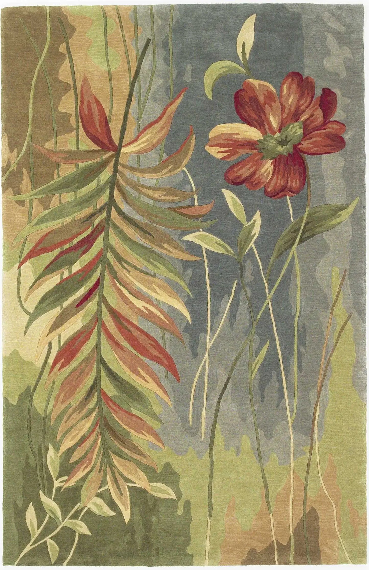 8' X 10' Blue Green Hand Tufted Tropical Plant Indoor Area Rug - Homeroots - Flyclothing LLC