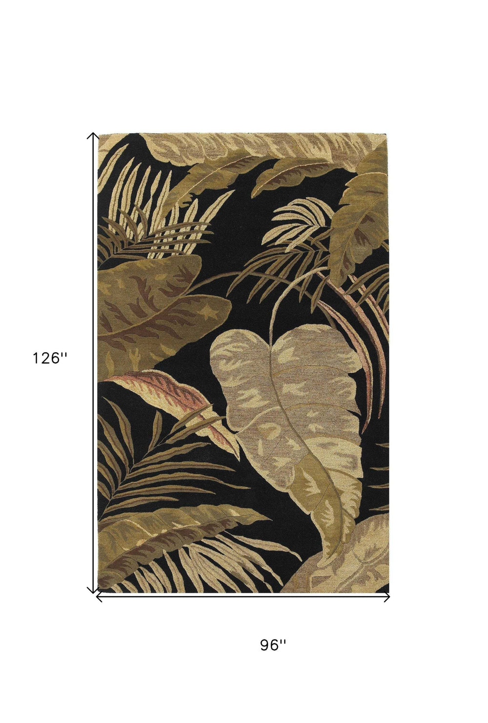 8' X 11' Midnight Black Hand Tufted Tropical Leaves Indoor Area Rug - Homeroots - Flyclothing LLC