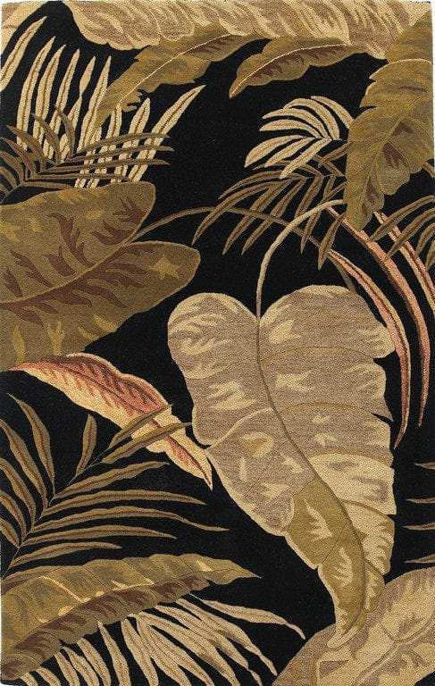 8' X 11' Midnight Black Hand Tufted Tropical Leaves Indoor Area Rug - Homeroots - Flyclothing LLC