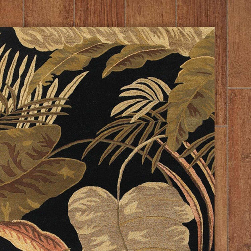 8' X 11' Midnight Black Hand Tufted Tropical Leaves Indoor Area Rug - Homeroots - Flyclothing LLC