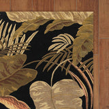 8' X 11' Midnight Black Hand Tufted Tropical Leaves Indoor Area Rug - Homeroots - Flyclothing LLC