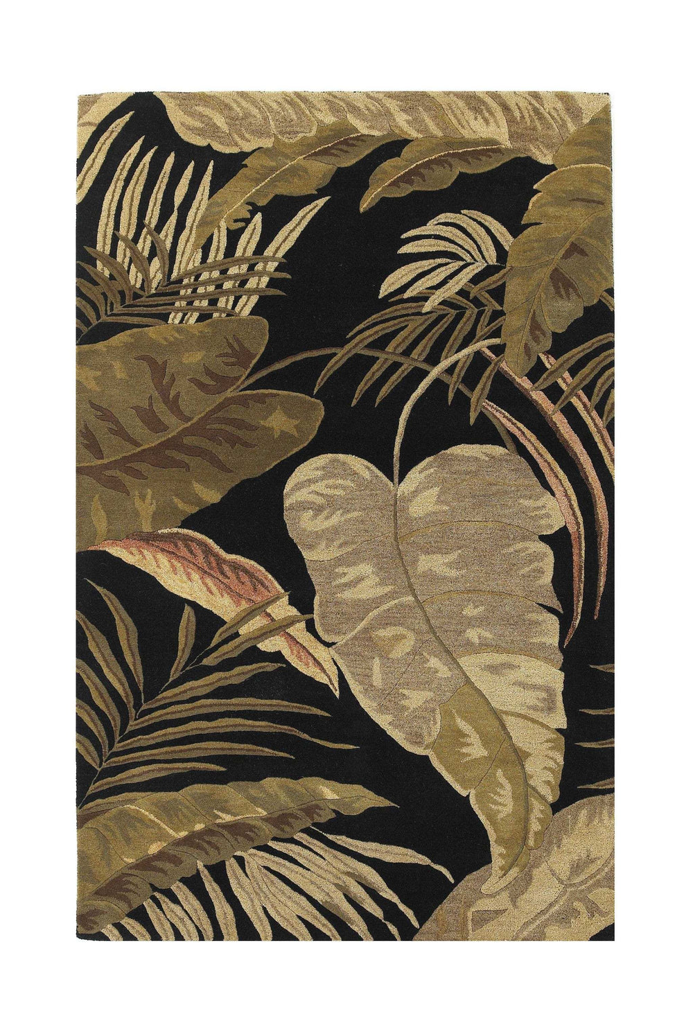 8' X 11' Midnight Black Hand Tufted Tropical Leaves Indoor Area Rug - Homeroots - Flyclothing LLC