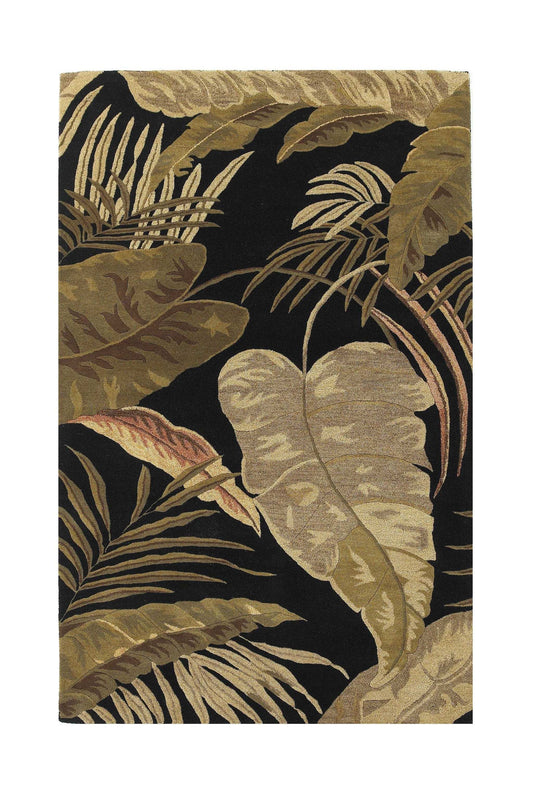 8' X 11' Midnight Black Hand Tufted Tropical Leaves Indoor Area Rug - Homeroots - Flyclothing LLC