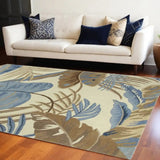 8' X 11' Ivory and Blue Wool Tropical Botanical Hand Tufted Area Rug - Homeroots