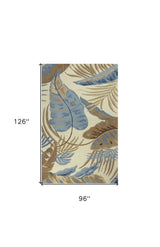 8' X 11' Ivory and Blue Wool Tropical Botanical Hand Tufted Area Rug - Homeroots - Flyclothing LLC